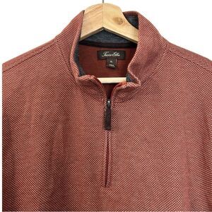 Tasso Elba Cotton Zip Neck Sweater Men's XL in Rust, Cotton Blend Preppy Classic